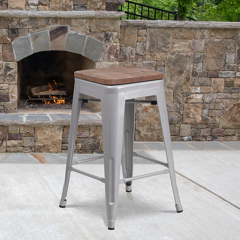 Alamont Furniture, ALA-DI42-243607, Metal/Wood Colorful Restaurant Counter Stools
