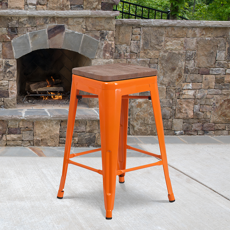 Alamont Furniture, ALA-DI42-249914, Metal/Wood Colorful Restaurant Counter Stools
