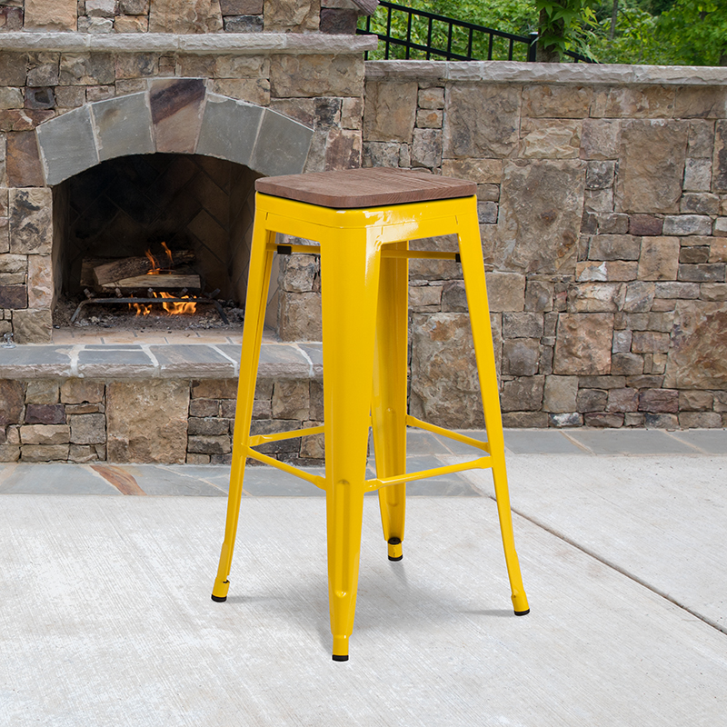 Alamont Furniture, ALA-DI42-249925, Metal/Wood Colorful Restaurant Barstools