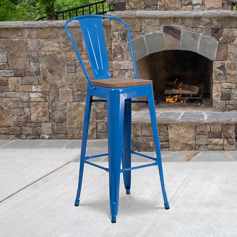Alamont Furniture, ALA-DI42-249909, Metal/Wood Colorful Restaurant Barstools