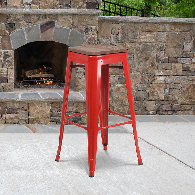 Alamont Furniture, ALA-DI42-249922, Metal/Wood Colorful Restaurant Barstools