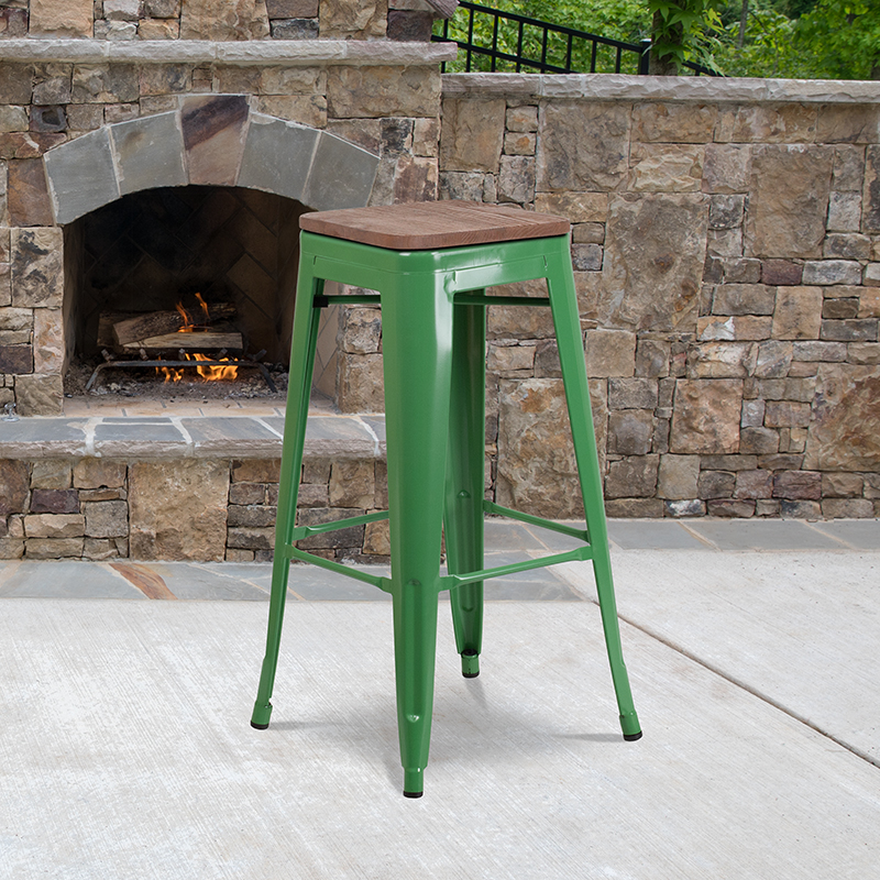 Alamont Furniture, ALA-DI42-249924, Metal/Wood Colorful Restaurant Barstools