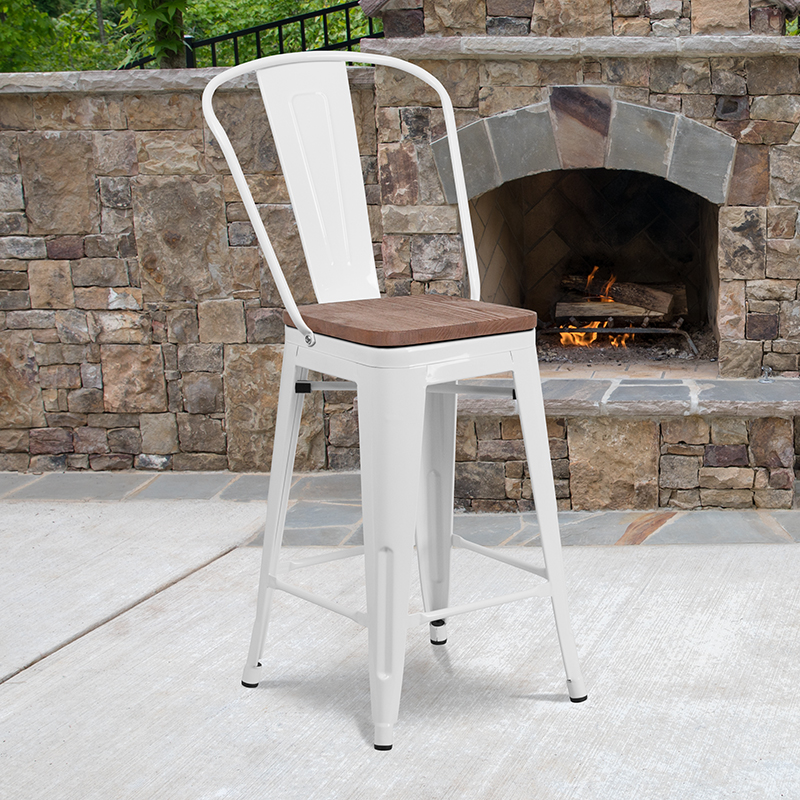 Alamont Furniture, ALA-DI42-249899, Metal/Wood Colorful Restaurant Counter Stools