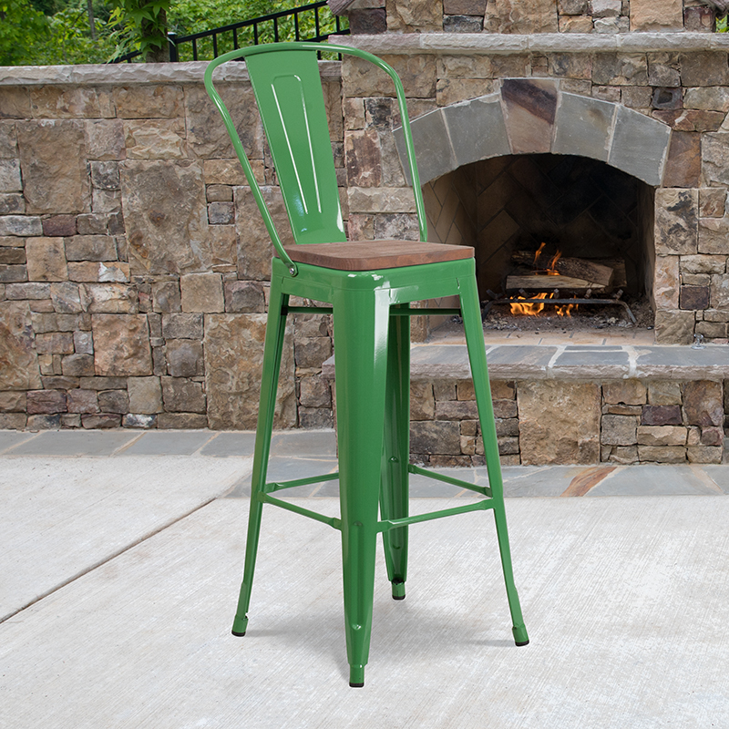 Alamont Furniture, ALA-DI42-249910, Metal/Wood Colorful Restaurant Barstools