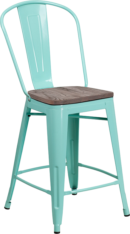 Alamont Furniture, ALA-FU46-249942, Metal/Wood Colorful Restaurant Counter Stools