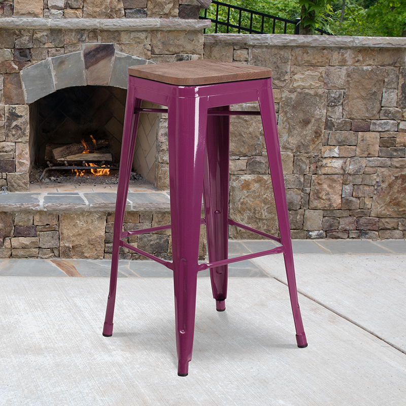 Alamont Furniture, ALA-FUCU-249953, Metal/Wood Colorful Restaurant Barstools