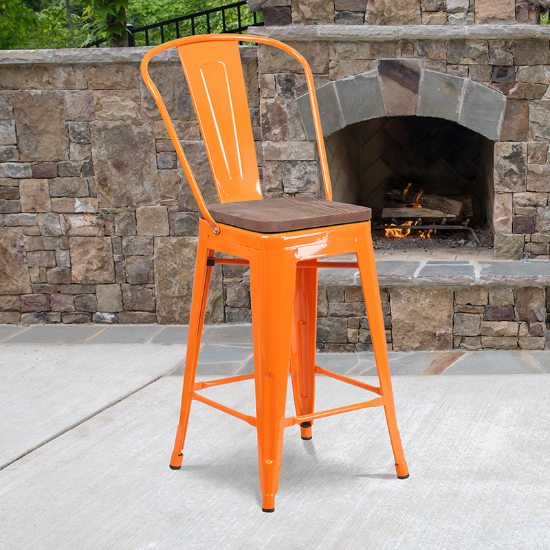 Alamont Furniture, ALA-DI42-249900, Metal/Wood Colorful Restaurant Counter Stools
