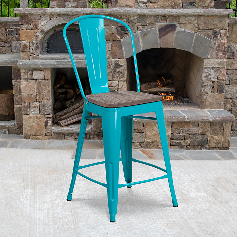 Alamont Furniture, ALA-FU46-249943, Metal/Wood Colorful Restaurant Counter Stools