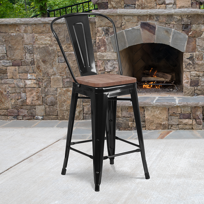 Alamont Furniture, ALA-DI42-243604, Metal/Wood Colorful Restaurant Counter Stools