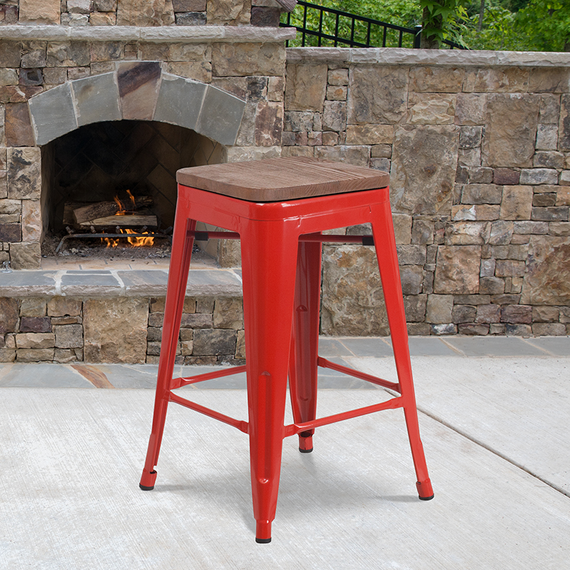 Alamont Furniture, ALA-DI42-249915, Metal/Wood Colorful Restaurant Counter Stools