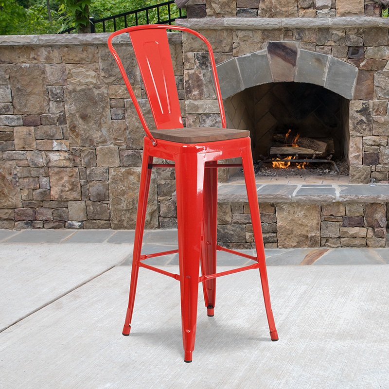 Alamont Furniture, ALA-DI42-249908, Metal/Wood Colorful Restaurant Barstools
