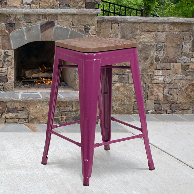Alamont Furniture, ALA-FUCU-249949, Metal/Wood Colorful Restaurant Counter Stools