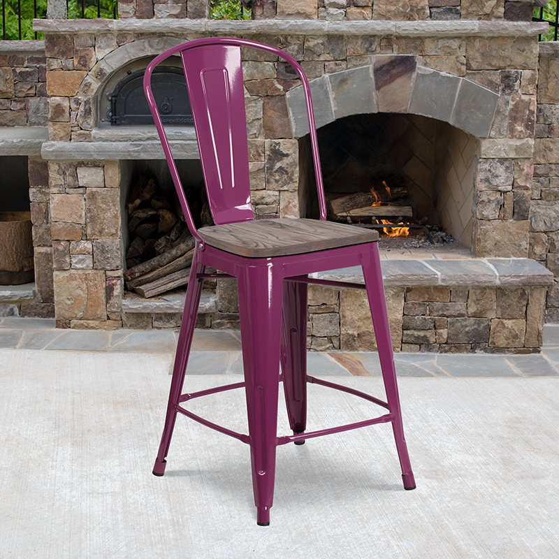 Alamont Furniture, ALA-FU46-249941, Metal/Wood Colorful Restaurant Counter Stools