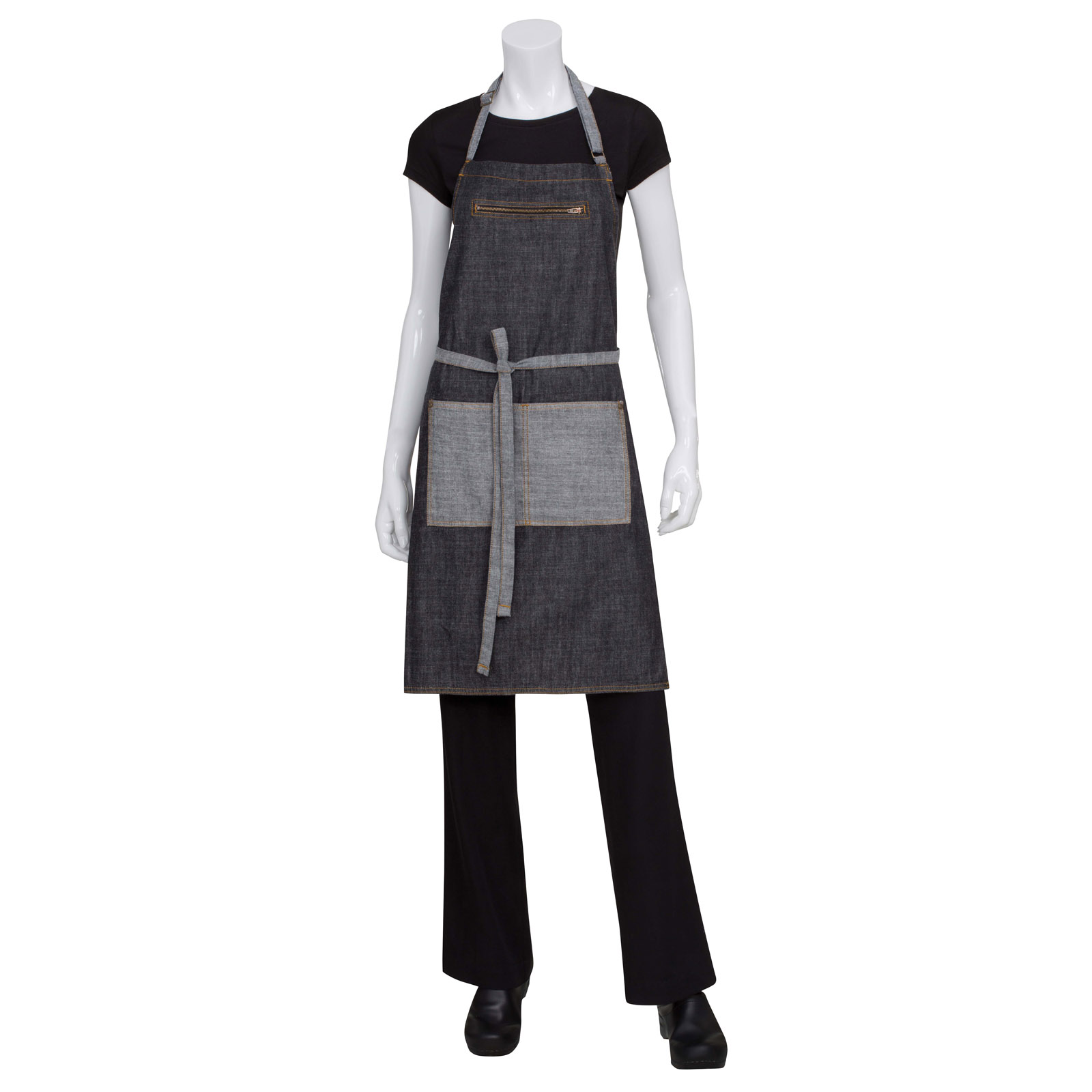 Chef Works, AB034-BLK-0, Bib Apron, Black, Cotton, Adjustable