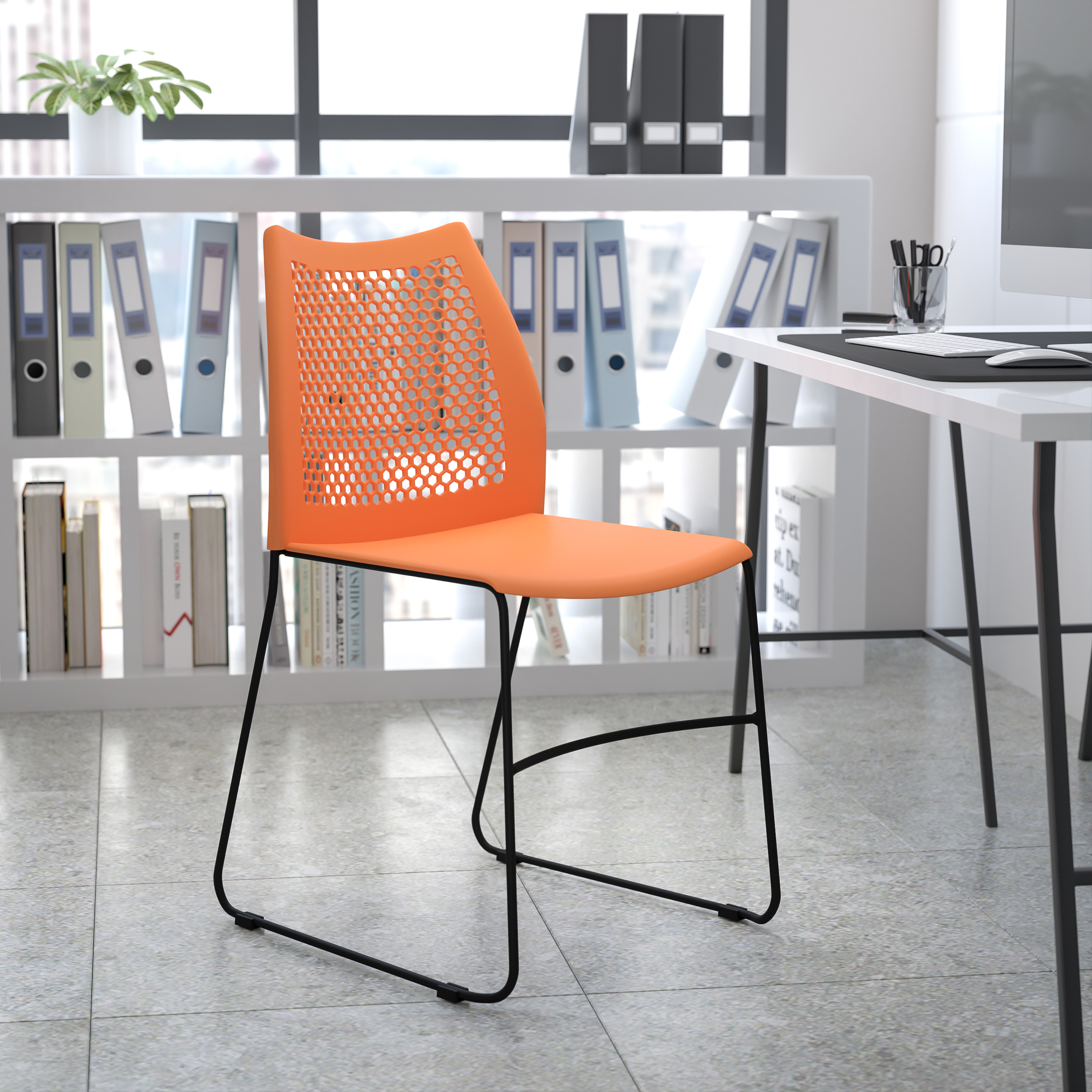 Flash Furniture, RUT-498A-ORANGE-GG, Stack Chairs