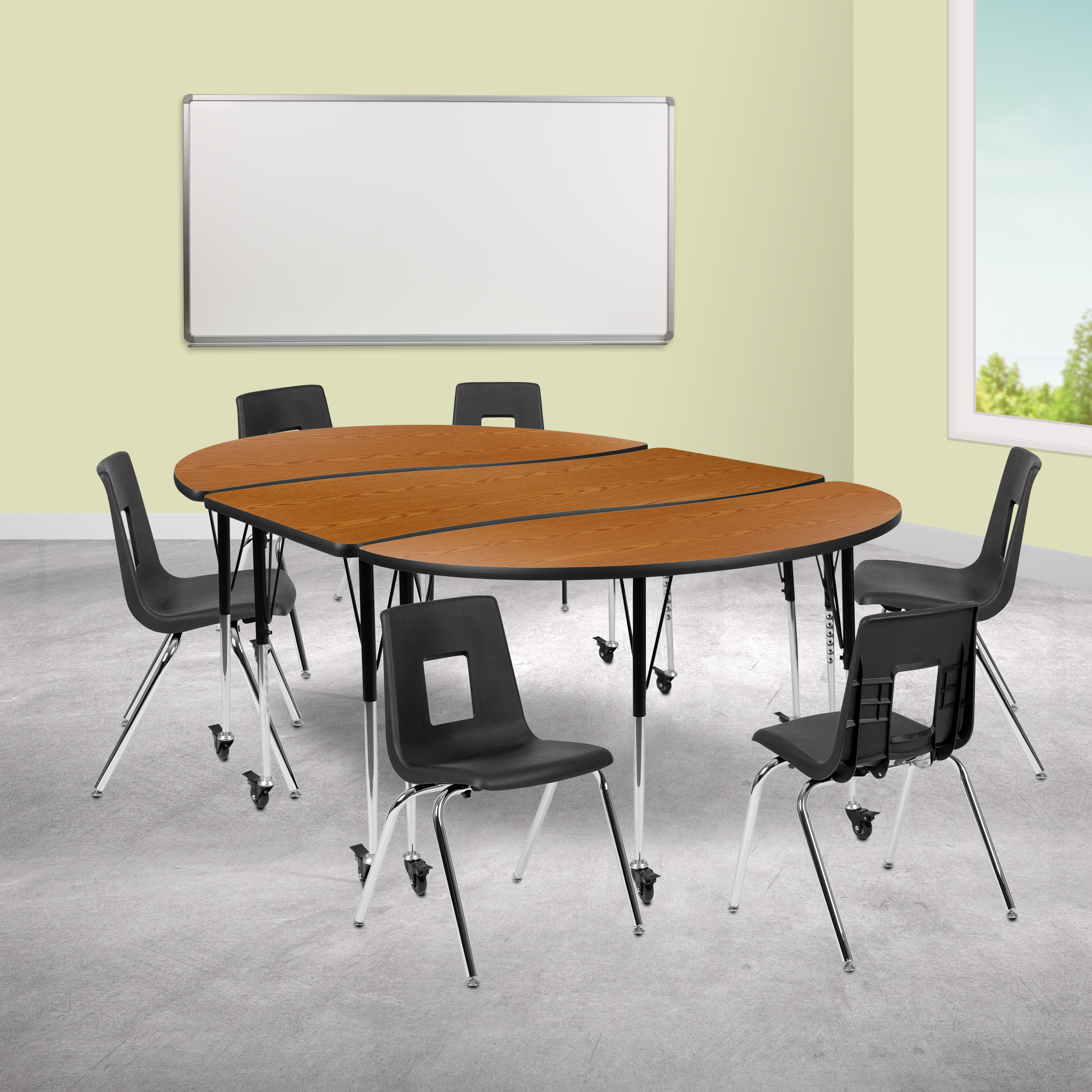 Flash Furniture, XU-GRP-18CH-A3060CON-60-OAK-T-A-CAS-GG, Preschool Activity Table Sets