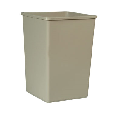 Rubbermaid, FG395800BEIG, Trash Receptacle, Indoor, 35 Gallon, Plastic, Square