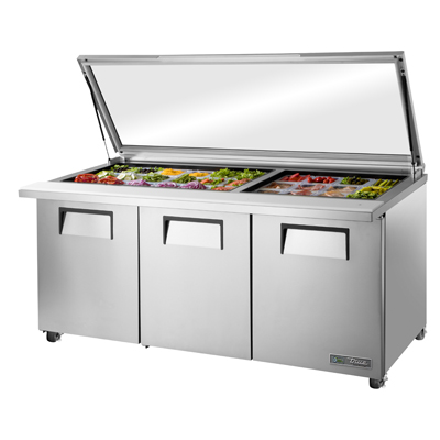 True Manufacturing, TSSU-72-30M-B-ST-FGLID-HC, Refrigerated Counter, Mega Top Sandwich / Salad Unit